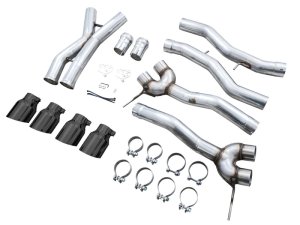 BMW M3 Performance Exhaust - AWE Tuning - Track Edition Cat-Back with quad 4.5-inch double-walled slash-cut tips; dual 3-inch configuration with X-pipe; valve simulators included - Diamond Black - `21-`27
